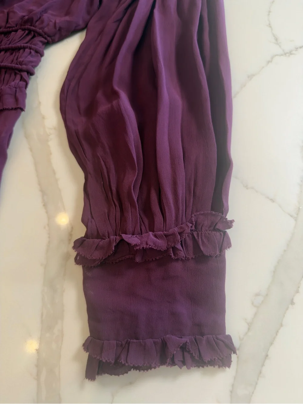 FARM Rio Plum Purple Ruffled Smocked Peasant Blouse
